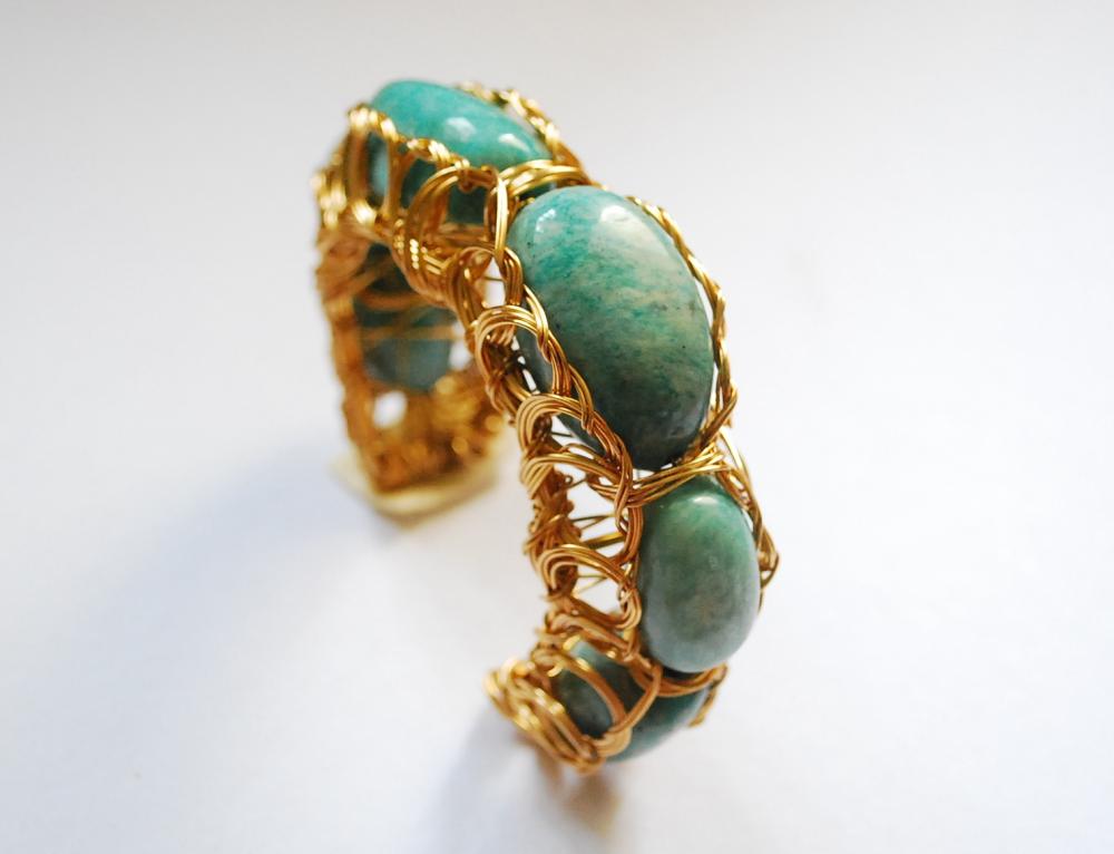 Amazonite Wire Wrapped Bracelet Cuff