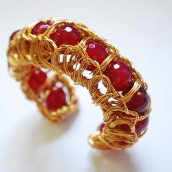 Wire Wrapped Deep Pink Agate Bracelet