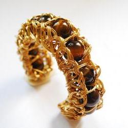 Tigers Eye Wire Wrapped Bracelet Cuff