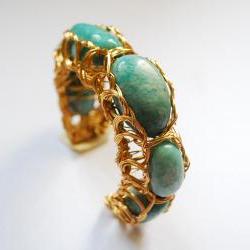 Amazonite Wire Wrapped Bracelet Cuff