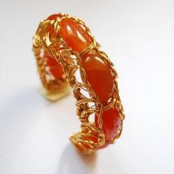 Carnelian Wire Wrapped Bracelet Cuff